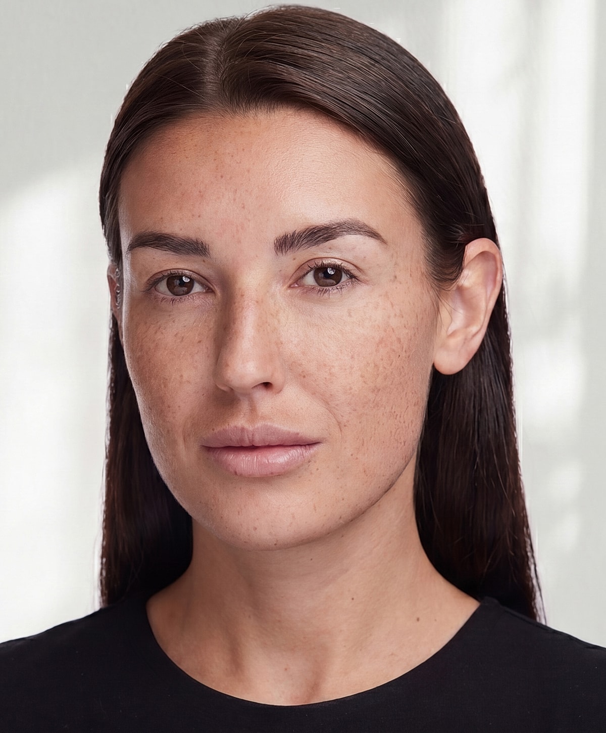 Portrait of a woman with natural makeup.