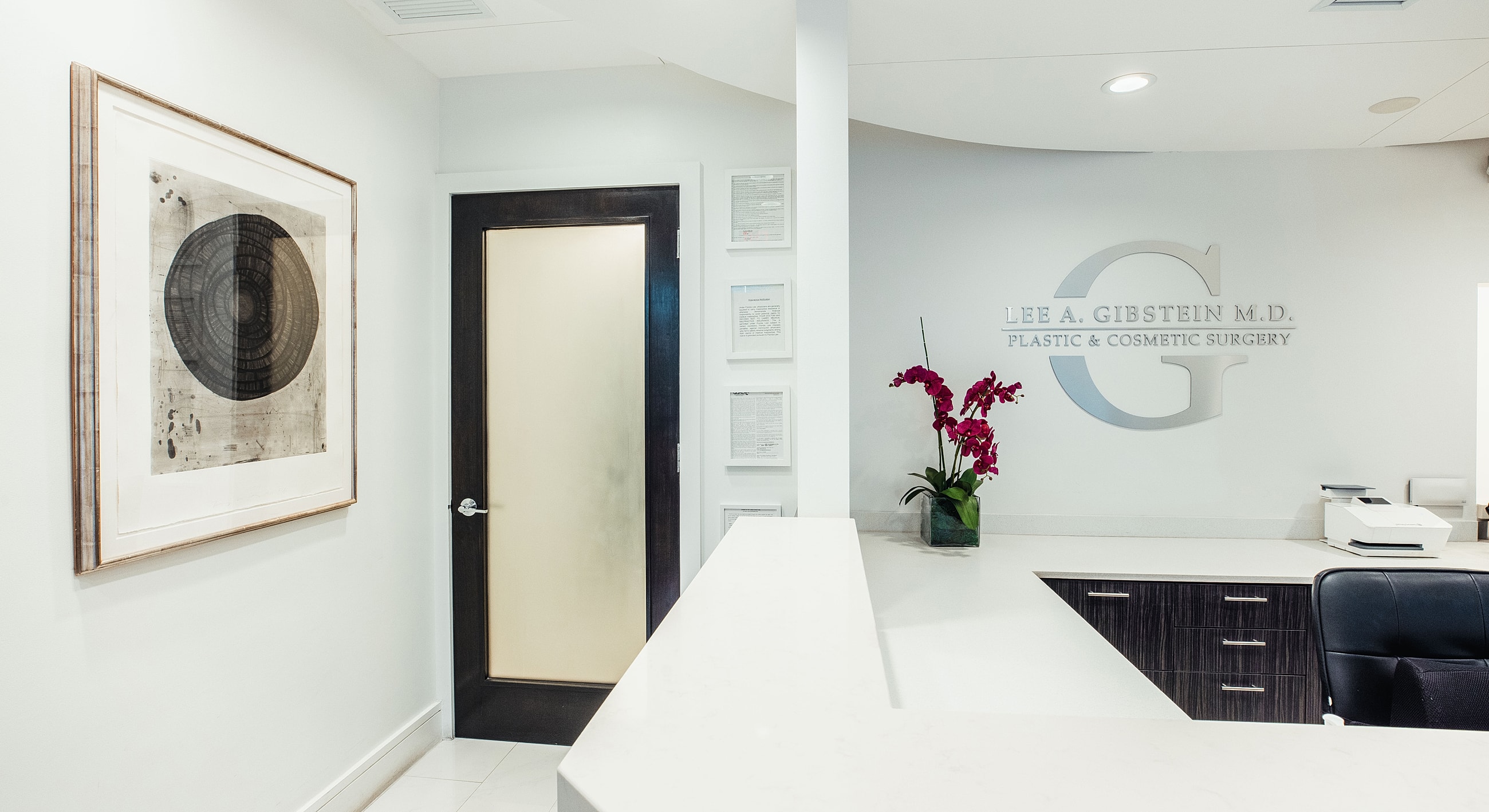 Reception area of plastic surgery office.